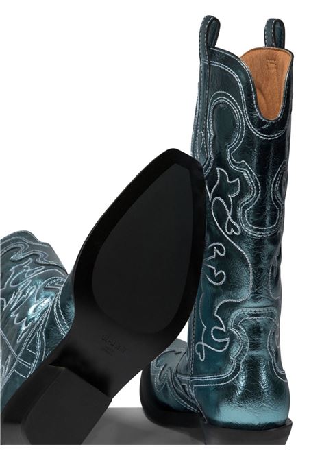stivali mid shaft embroidered western donna blu in poliestere GANNI | S2645803