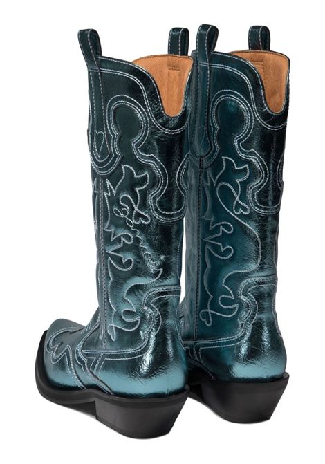 stivali mid shaft embroidered western donna blu in poliestere GANNI | S2645803