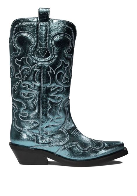 stivali mid shaft embroidered western donna blu in poliestere GANNI | S2645803