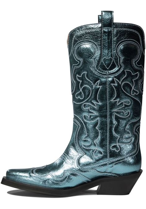stivali mid shaft embroidered western donna blu in poliestere GANNI | S2645803
