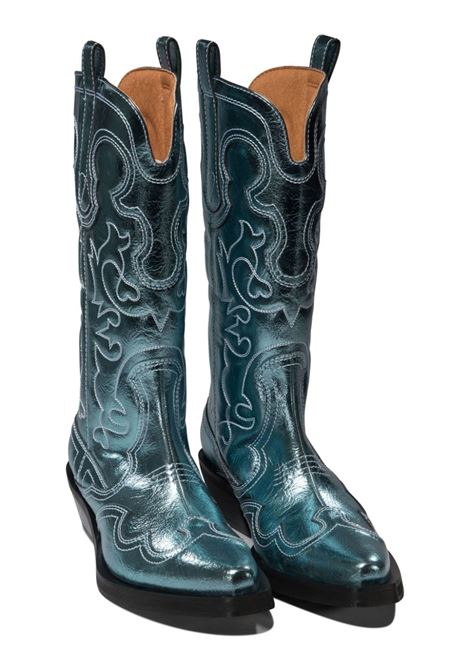 stivali mid shaft embroidered western donna blu in poliestere GANNI | S2645803