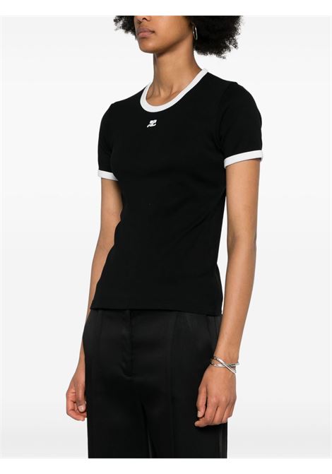 t-shirt signature contrast donna nera e bianca COURRÈGES | VESJTS017JS00709901