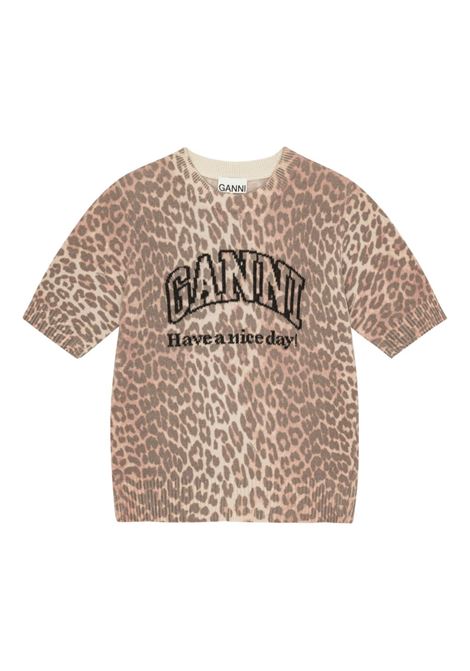 t-shirt wool mix donna leopardata GANNI | K2500943