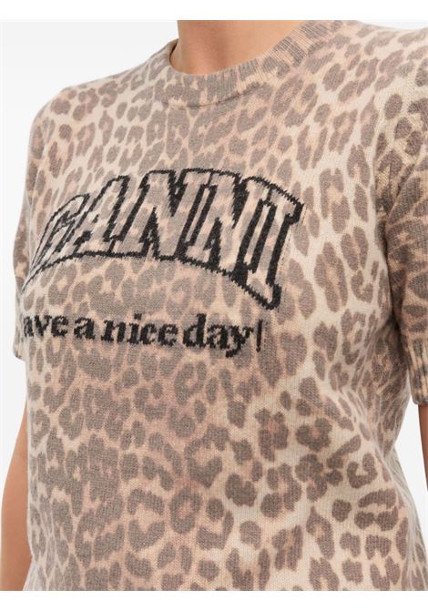 t-shirt wool mix donna leopardata GANNI | K2500943
