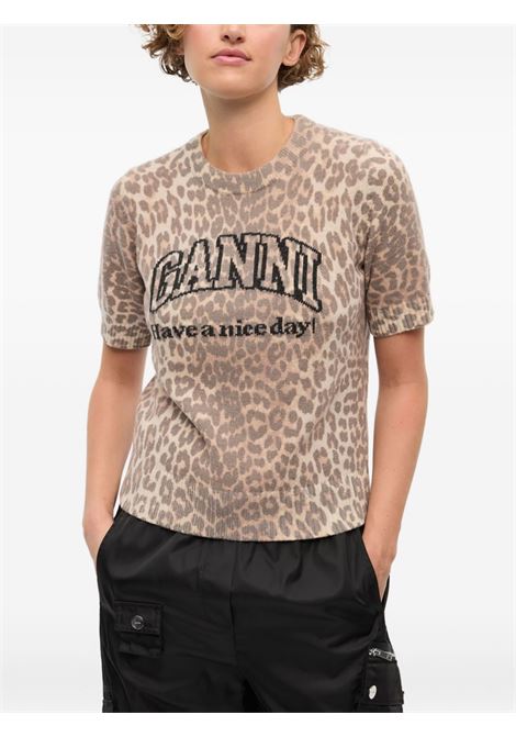t-shirt wool mix donna leopardata GANNI | K2500943