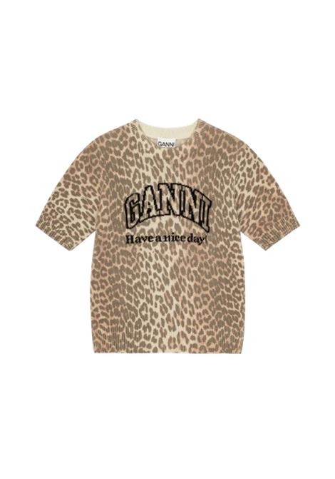 t-shirt wool mix donna leopardata GANNI | K2500943