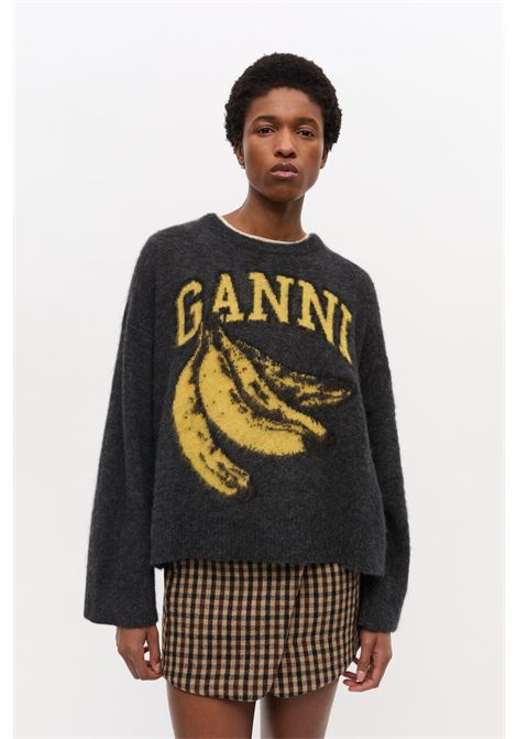 maglione banana graphic sweater donna grigio GANNI | K2516252