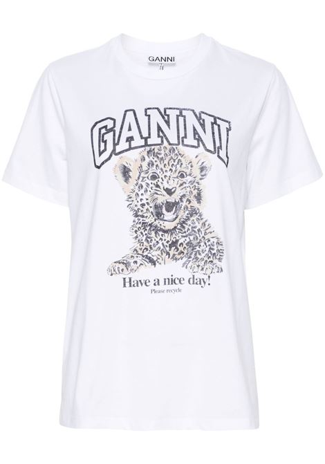 t-shirt leopard donna bianca GANNI | T4124943