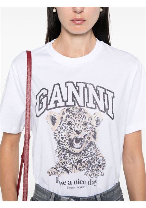 t-shirt leopard donna bianca GANNI | T4124943