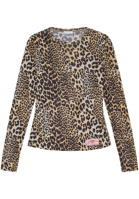 printed marl mesh long sleeve top GANNI | T4208943