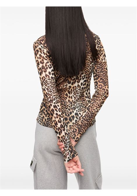 printed marl mesh long sleeve top GANNI | T4208943