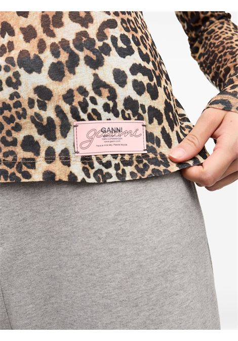printed marl mesh long sleeve top GANNI | T4208943