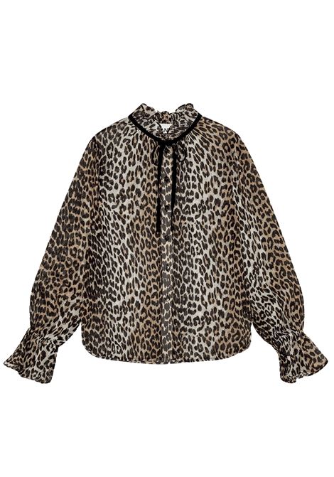 camicia shiffon tie string donna leopardata GANNI | W0570943
