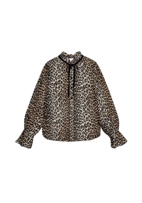 camicia shiffon tie string donna leopardata GANNI | W0570943