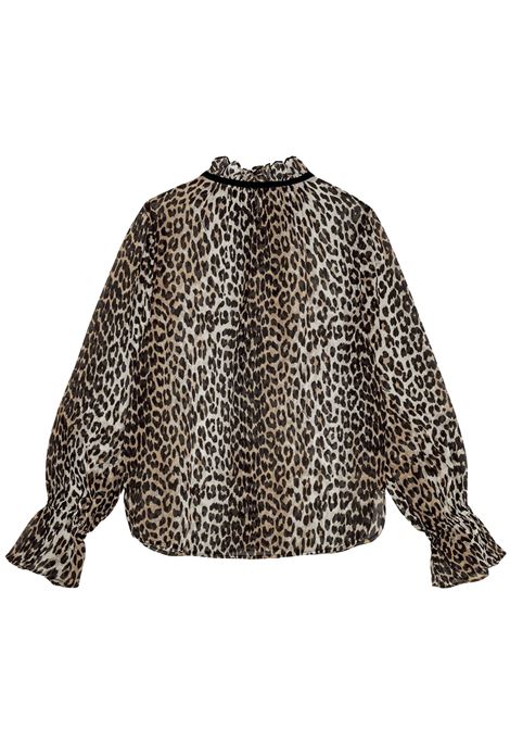 camicia shiffon tie string donna leopardata GANNI | W0570943