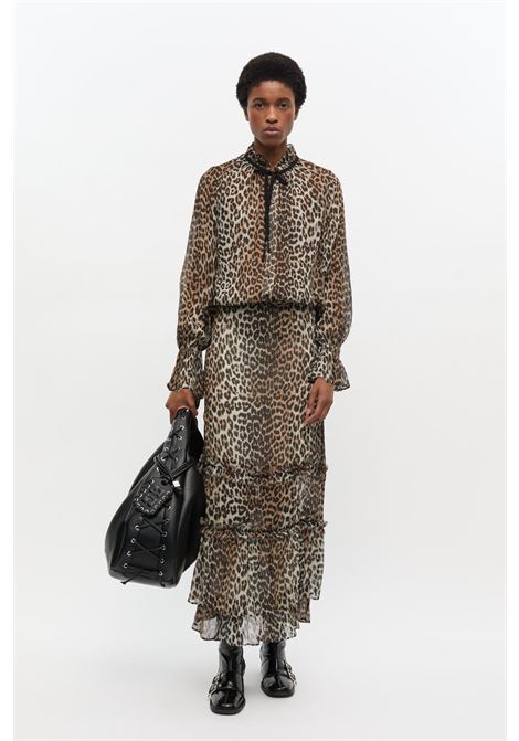 camicia shiffon tie string donna leopardata GANNI | W0570943