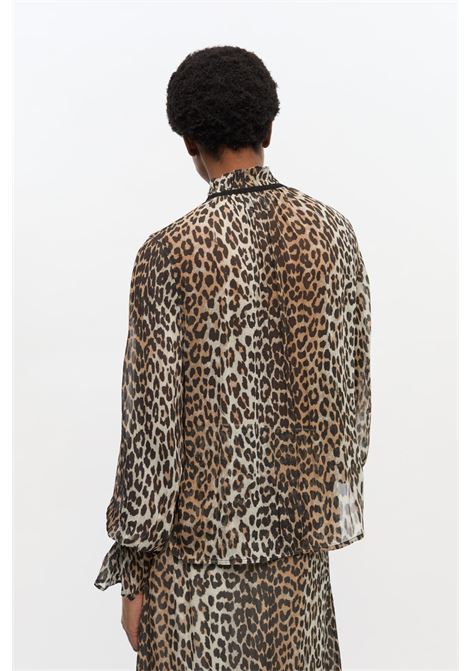 camicia shiffon tie string donna leopardata GANNI | W0570943