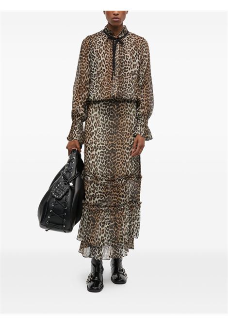 camicia shiffon tie string donna leopardata GANNI | W0570943
