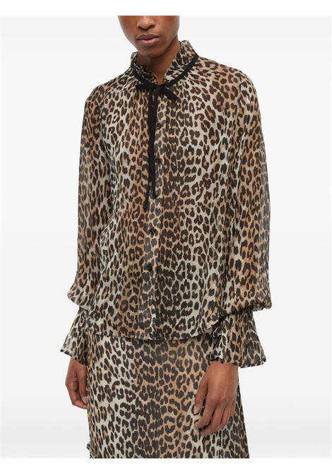 camicia shiffon tie string donna leopardata GANNI | W0570943