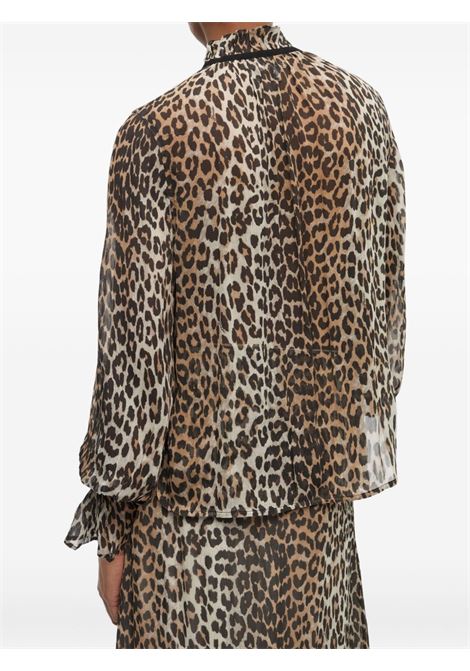 camicia shiffon tie string donna leopardata GANNI | W0570943