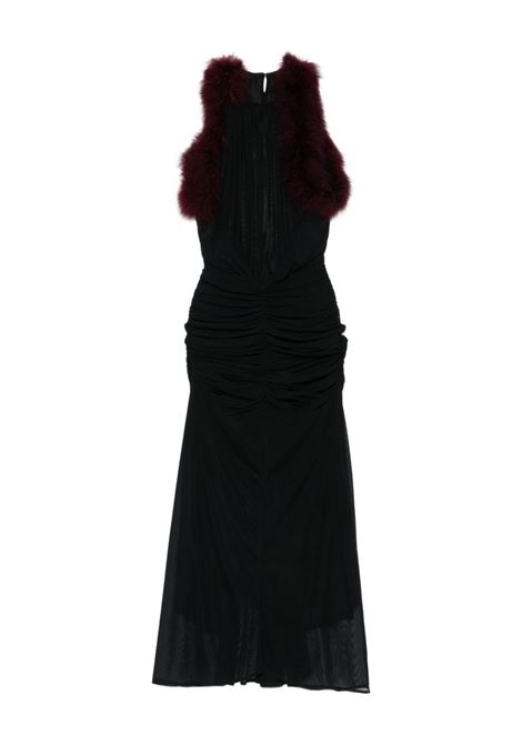 abito marabou ruched donna nero e borgogna MUGLER | 25F3RO1783595B1922