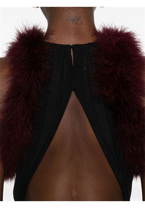 abito marabou ruched donna nero e borgogna MUGLER | 25F3RO1783595B1922