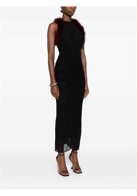 abito marabou ruched donna nero e borgogna MUGLER | 25F3RO1783595B1922