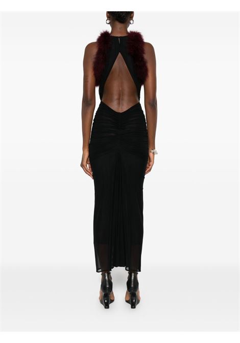 abito marabou ruched donna nero e borgogna MUGLER | 25F3RO1783595B1922
