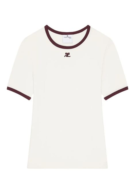 t-shirt signature contrast donna bianca e borgogna COURRÈGES | 125JTS017JS0203B211