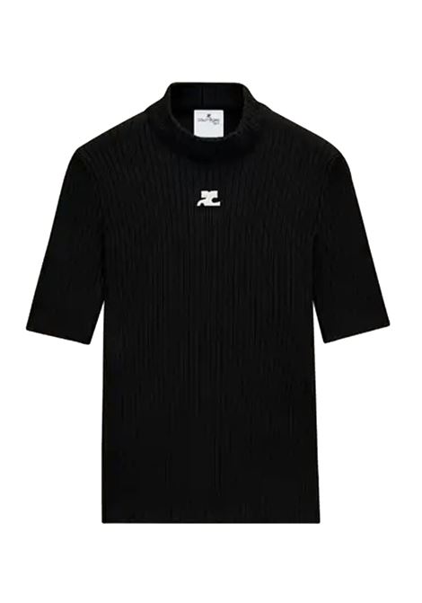 maglia reedition ss rib knit donna nero COURRÈGES | PERMPU026FI00019999