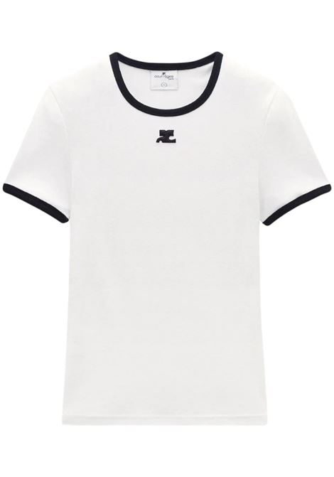 t-shirt signature contrast donna bianca e nera COURRÈGES | VESJTS017JS00700098