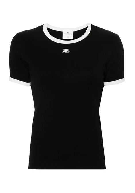 t-shirt signature contrast donna nera e bianca COURRÈGES | VESJTS017JS00709901