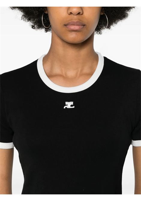 t-shirt signature contrast donna nera e bianca COURRÈGES | VESJTS017JS00709901