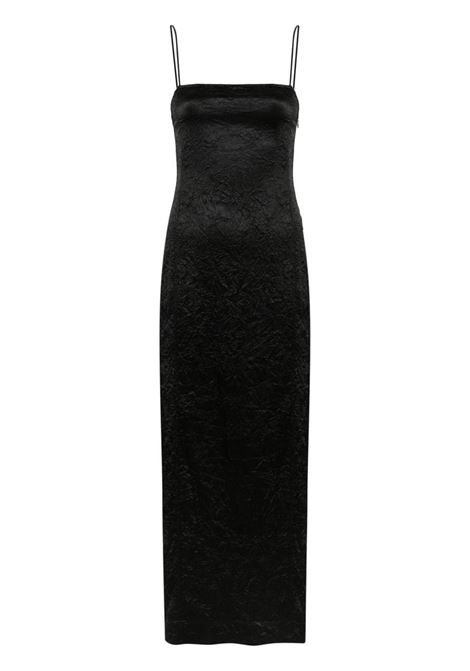 vestito sottoveste con spacco donna nero in raso GANNI | F8689099