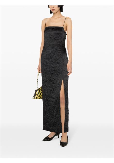 vestito sottoveste con spacco donna nero in raso GANNI | F8689099
