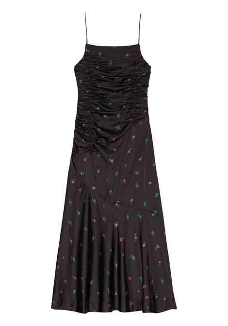 abito con ruches donna nero in viscosa GANNI | F8974099