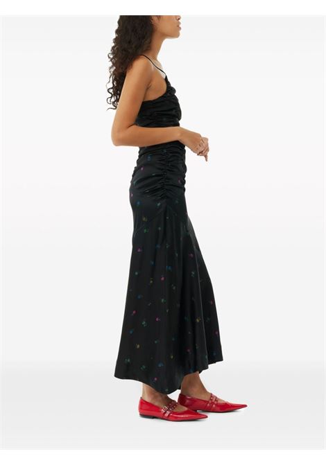 abito con ruches donna nero in viscosa GANNI | F8974099