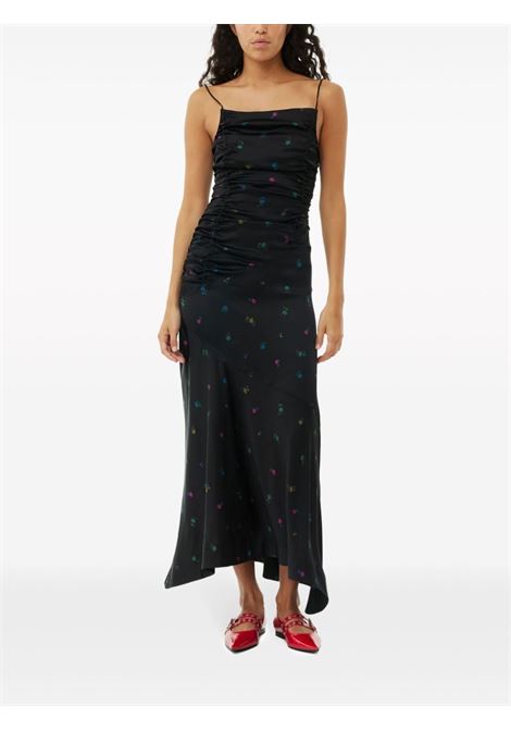 abito con ruches donna nero in viscosa GANNI | F8974099