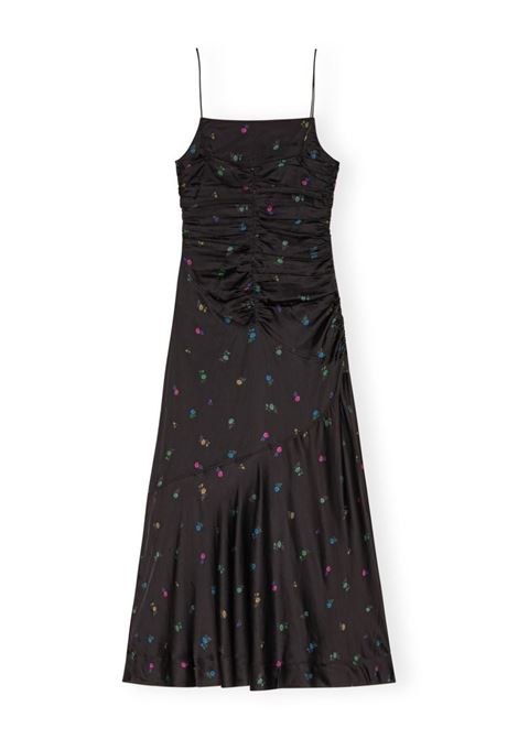 abito con ruches donna nero in viscosa GANNI | F8974099