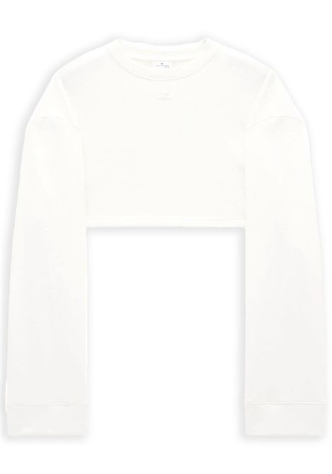 maglione cocoon fleece cropped donna bianco in cotone COURRÈGES | 124JSW009JS01200001
