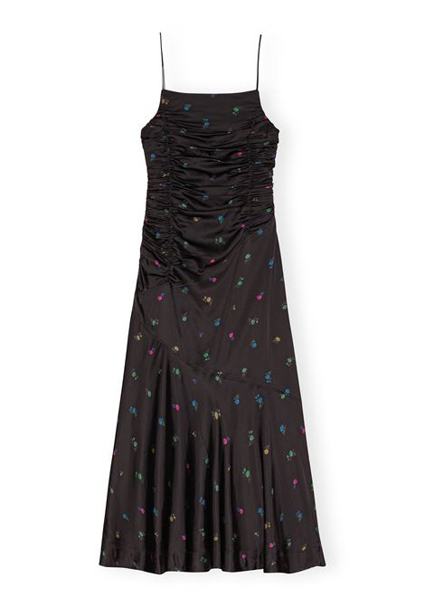 abito con ruches donna nero in viscosa GANNI | F8974099