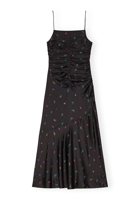 abito con ruches donna nero in viscosa GANNI | F8974099