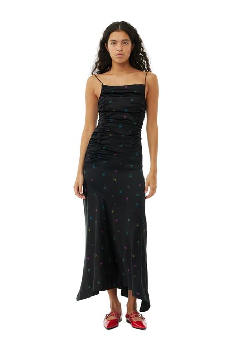 abito con ruches donna nero in viscosa GANNI | F8974099