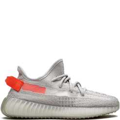 Adidas Yeezy Boost 350 V2 Tail Light Sneakers replica sneakers featuring a vibrant orange heel tab, sleek black and grey upper, and Boost cushioning for comfort and style.