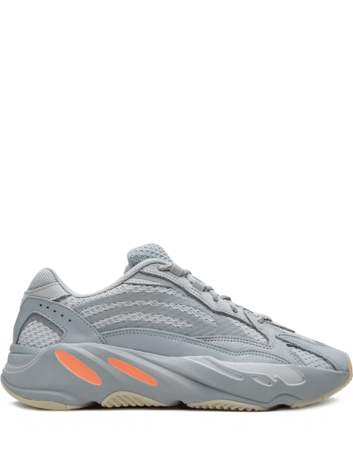 Adidas Yeezy Boost 700 V2 Inertia replica sneakers showcasing a sleek gray upper with vibrant orange and blue accents, designed for comfort and style.