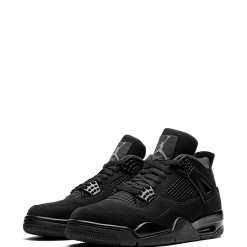 High-quality replica sneakers featuring the Air Jordan 4 Retro Black Cat design, showcasing a sleek all-black upper with premium materials and signature branding, perfect for sneaker enthusiasts and collectors looking for stylish shoes.