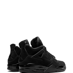 High-quality replica sneakers featuring the Jordan Air Jordan 4 Retro Black Cat model, showcasing a sleek black design with iconic detailing, perfect for sneaker enthusiasts looking for stylish shoes.