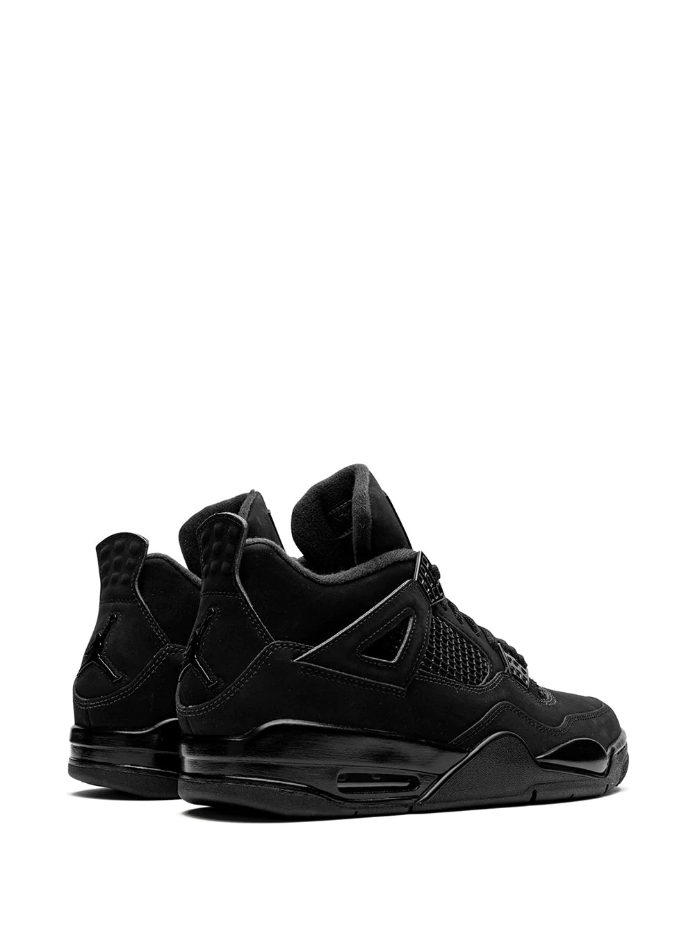 High-quality replica sneakers featuring the Jordan Air Jordan 4 Retro Black Cat model, showcasing a sleek black design with iconic detailing, perfect for sneaker enthusiasts looking for stylish shoes.