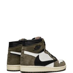 High-quality replica sneakers featuring the Nike Air Jordan 1 High OG TS SP Travis Scott model, showcasing its distinct colorway and premium materials, ideal for sneaker enthusiasts.