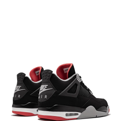 High-quality replica sneakers featuring the Nike Air Jordan 4 Retro Bred 2019, showcasing a sleek black and red design with iconic accents, perfect for sneaker enthusiasts.